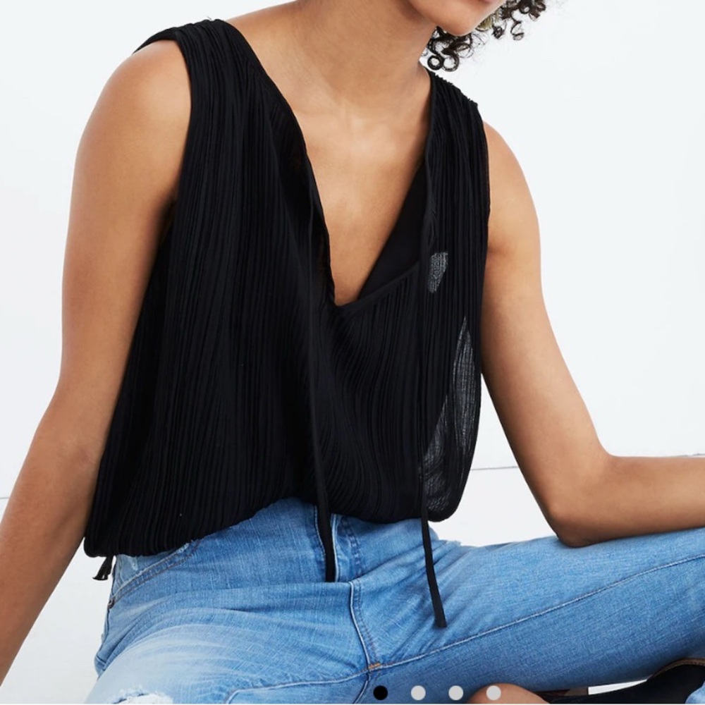 Madewell Pleated Tank Top Black, Size Small NWT